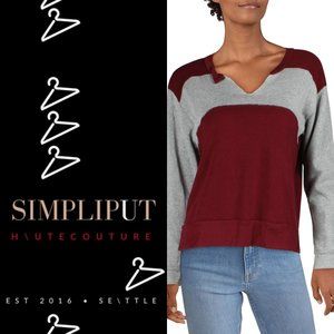 PST by Project Social T Sweatshirt Comfy Cozy Bunny Soft Maroon Grey Color Block